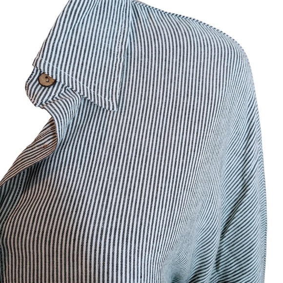 Gray & White Striped Collared Button Down Oversized Maxi Dress Size S - Picture 5 of 7